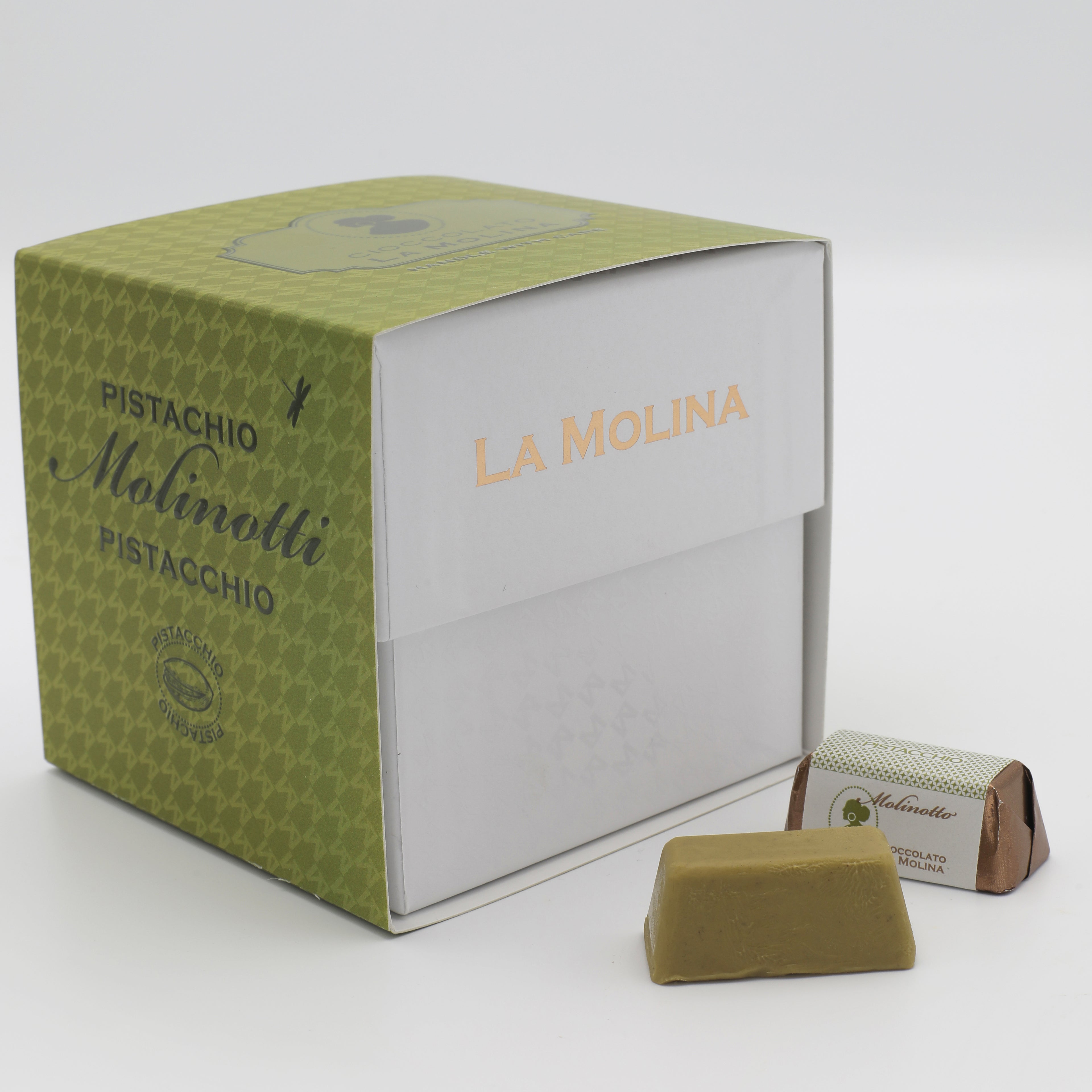 30 MOLINOTTI INCARTATI PISTACCHIO SCATOLA CUBO 335 G