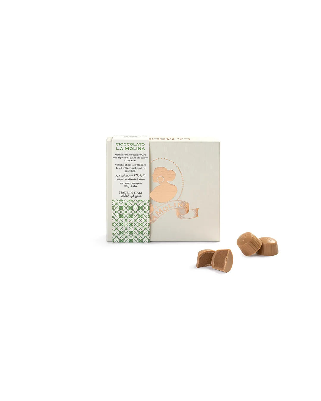 NOVE PRALINE CIOCCOLATO ORO RIPIENE DI GIANDUIA SALATO 115G