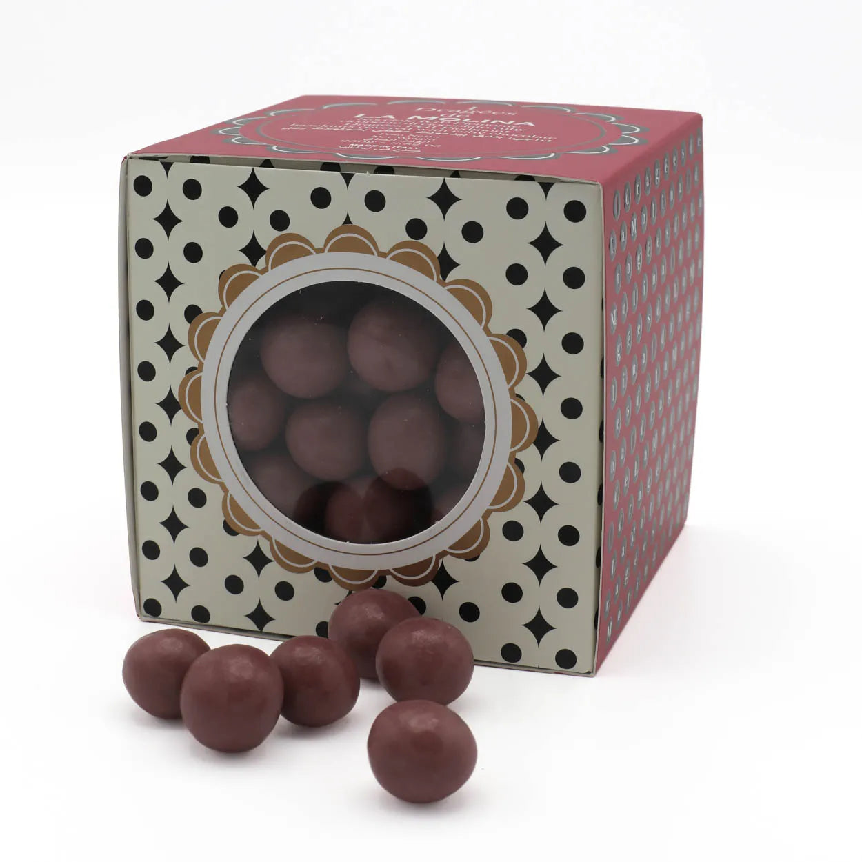 PGI DRAGEES COATED WITH RUBY CHOCOLATE IN BOX 250 GR