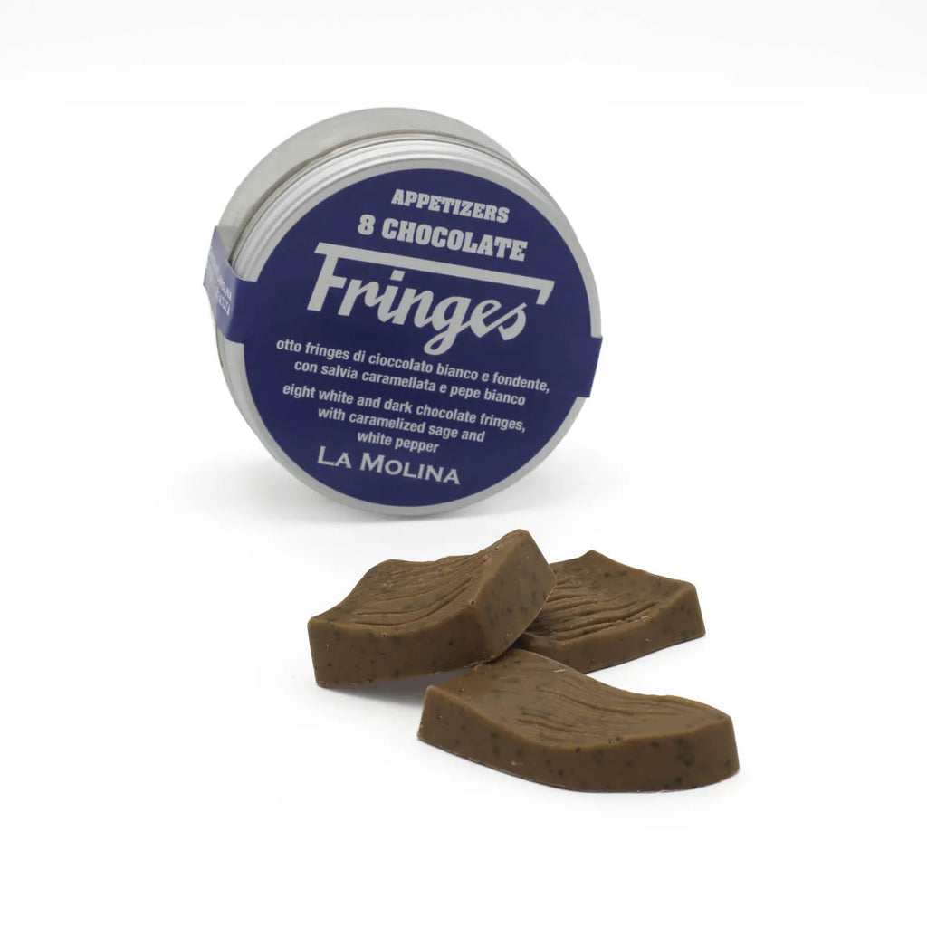 8 PIECES CHOCOLATE FRINGES GOLD, SAGE AND WHITE PEPPER 66G