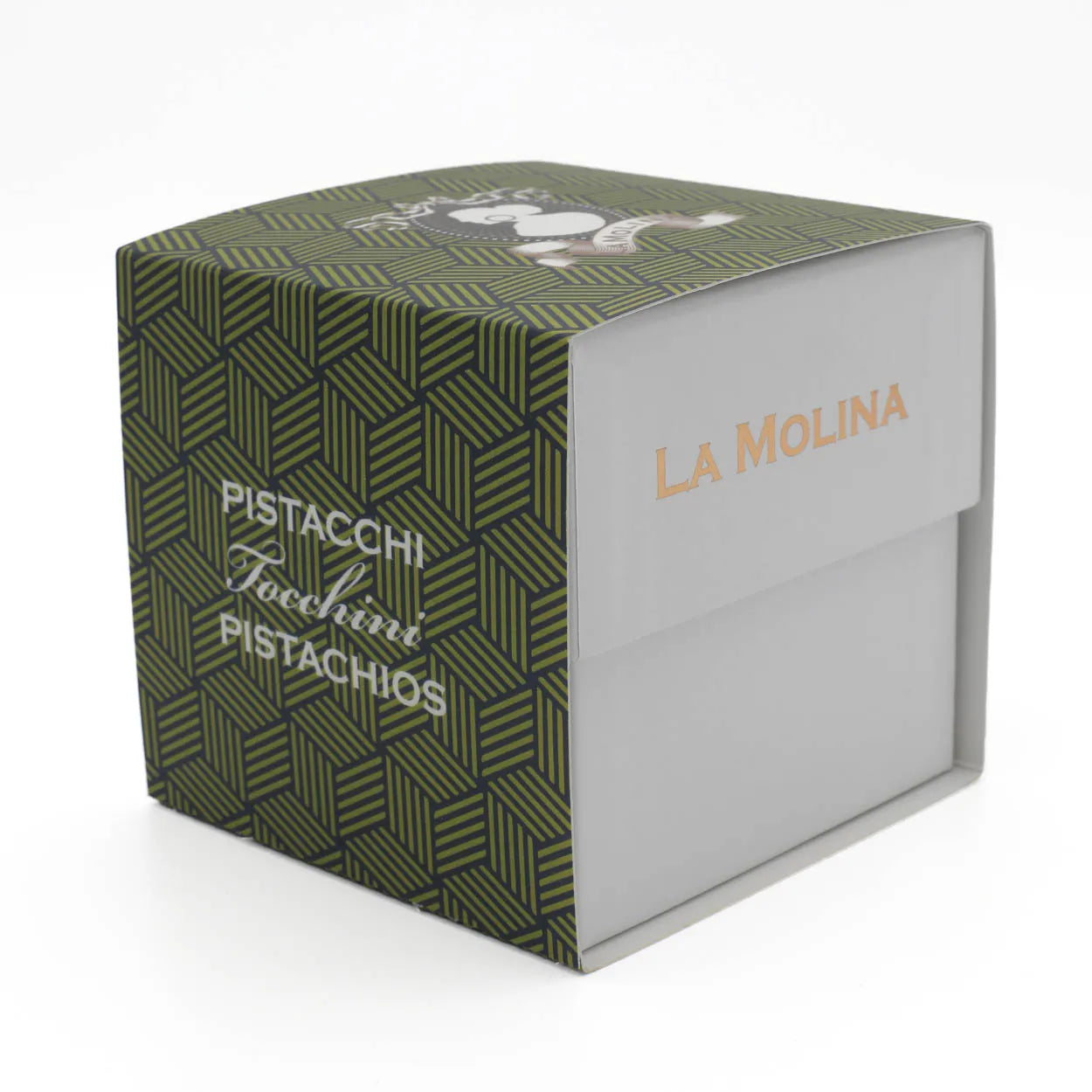 30 WRAPPED SQUARES WHITE CHOCOLATE CUBE BOX WITH PISTACHIOS AND SALTED PISTACHIOS